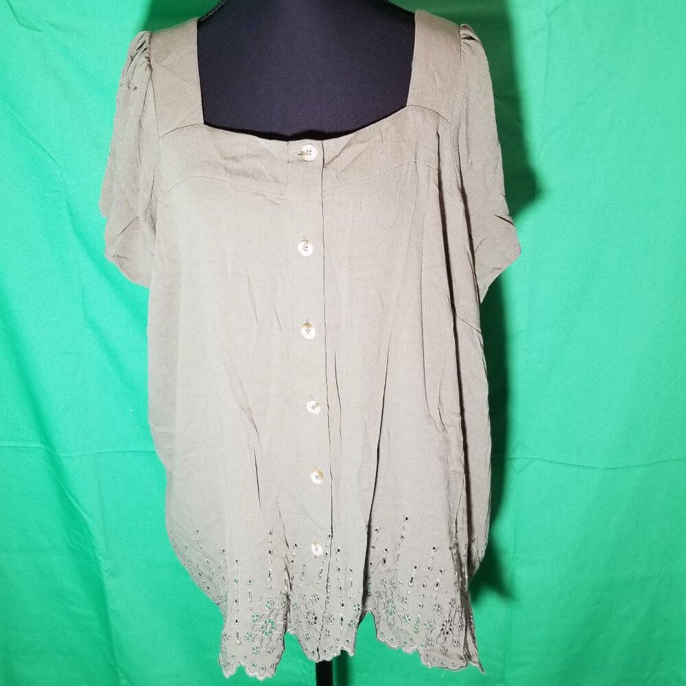 Torrid Women's Plus Size 1 Olive Green Flutter Sleeve Blouse Peasant Boho
